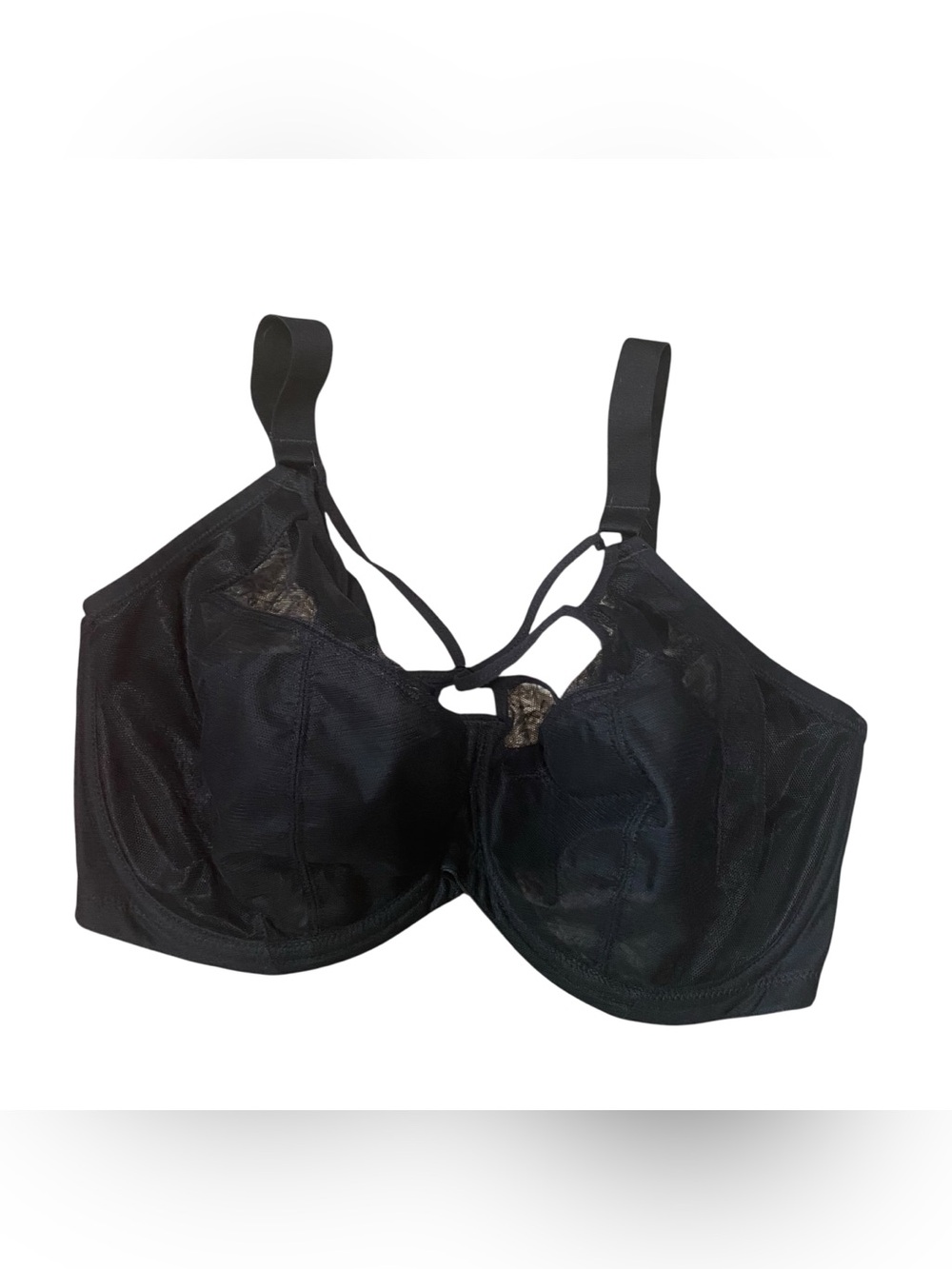 Elomi Black Mesh Underwire Crossover Front Detail Semi Sheer Bra Size 34K